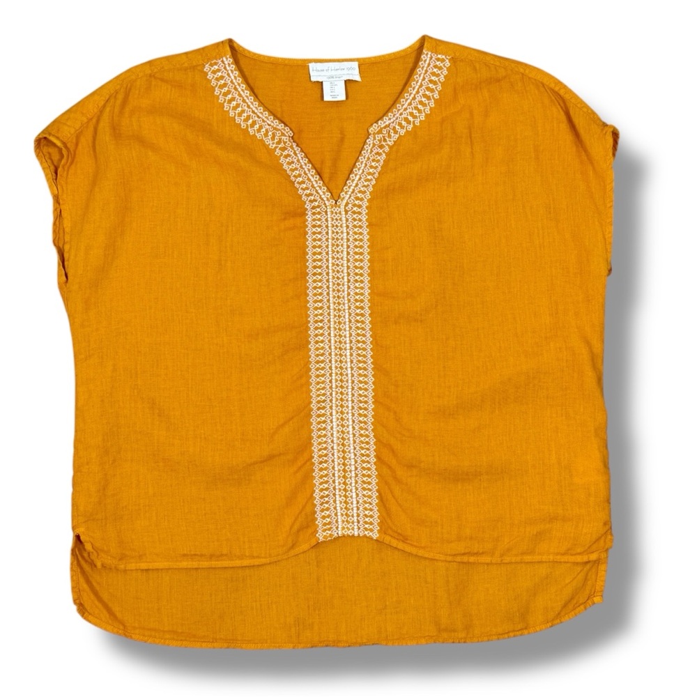 House of Harlow 1960 Embroidered Retro Linen Cap Sleeve Blouse Orange Large - Picture 10 of 10